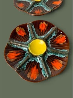 French Fat Lava Ceramic Oyster Plates, Vallauris Style, 1960s