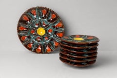 French Fat Lava Ceramic Oyster Plates, Vallauris Style, 1960s