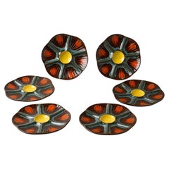 French Fat Lava Ceramic Oyster Plates, Vallauris Style, 1960s