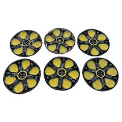 Quimper Majolica Oyster Plates, Yellow and Blue, France, 1950s