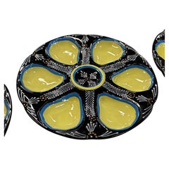 Quimper Majolica Oyster Plates, Yellow and Blue, France, 1950s