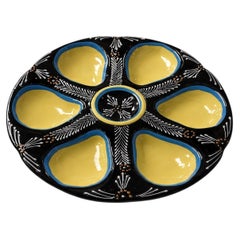 Quimper Majolica Oyster Plates, Yellow and Blue, France, 1950s