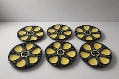 Quimper Majolica Oyster Plates, Yellow and Blue, France, 1950s
