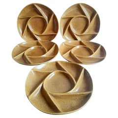 French Ceramic Fondue Plates, Swirl Motif, 1970s