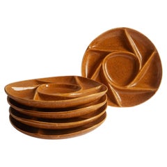 French Ceramic Fondue Plates, Swirl Motif, 1970s