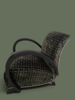 Art Deco Lounge Chair, Ebonized Wood and Woven Fabric, 1930s