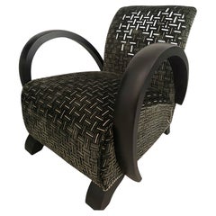 Art Deco Lounge Chair, Ebonized Wood and Woven Fabric, 1930s