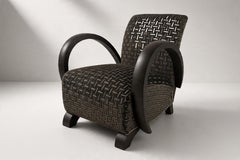 Art Deco Lounge Chair, Ebonized Wood and Woven Fabric, 1930s