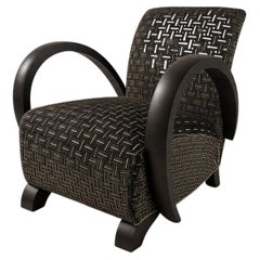Art Deco Lounge Chair, Ebonized Wood and Woven Fabric, 1930s