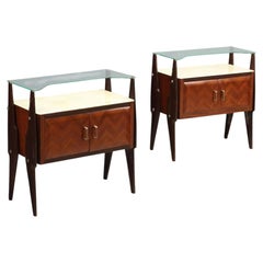 Italian Sculptural Nightstands, Rosewood, Glass and Brass, 1950s. This pair of