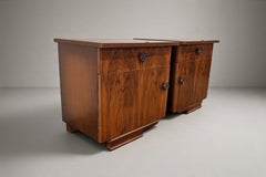 Art Deco Pair of Nightstands, Walnut with Brass Rosettes, 1930s