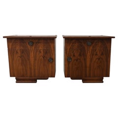 Art Deco Pair of Nightstands, Walnut with Brass Rosettes, 1930s