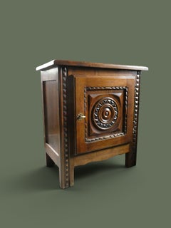 French Provincial Pair of Carved Oak Bedside Cabinets, Brittany, 1940s