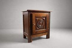 French Provincial Pair of Carved Oak Bedside Cabinets, Brittany, 1940s