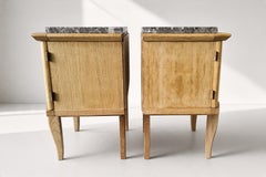 Pair of French Bleached Oak Nightstands, Marble Tops, 1950s