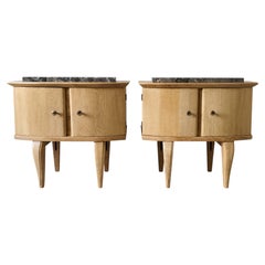 Pair of French Bleached Oak Nightstands, Marble Tops, 1950s