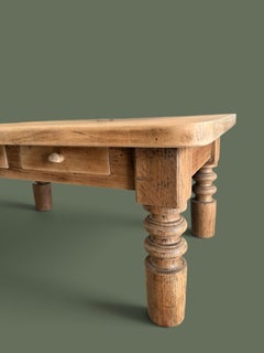French Provincial Oak Coffee Table, Turned Legs and Two Drawers, 1950s