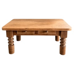 French Provincial Oak Coffee Table, Turned Legs and Two Drawers, 1950s