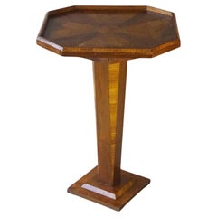 French Art Deco Octagonal Side Table, Walnut Sunburst Veneer, 1930s