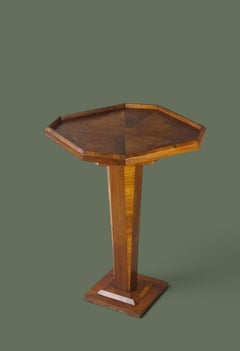 French Art Deco Octagonal Side Table, Walnut Sunburst Veneer, 1930s
