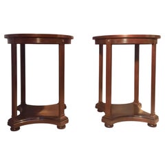Pair of Neoclassical Round Side Tables, Mahogany, France, 1940s