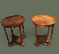 Pair of Neoclassical Round Side Tables, Mahogany, France, 1940s