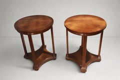 Pair of Neoclassical Round Side Tables, Mahogany, France, 1940s