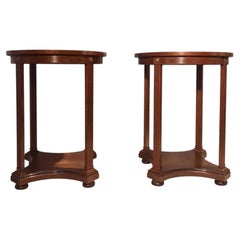 Pair of Neoclassical Round Side Tables, Mahogany, France, 1940s