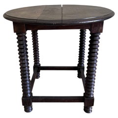 French Side Table, Dark-Stained Oak, Spiral-Turned Legs, 1940s