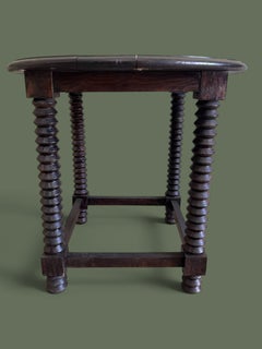 French Side Table, Dark-Stained Oak, Spiral-Turned Legs, 1940s