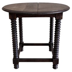 French Side Table, Dark-Stained Oak, Spiral-Turned Legs, 1940s