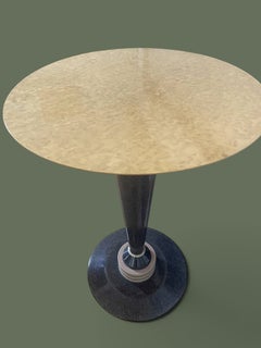 French Art Deco Side Table, Burl Veneer Top, Lacquered Base, 1940s
