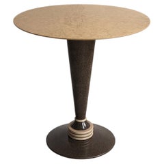 French Art Deco Side Table, Burl Veneer Top, Lacquered Base, 1940s