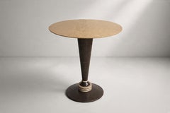 French Art Deco Side Table, Burl Veneer Top, Lacquered Base, 1940s