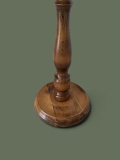 French Turned Walnut Pedestal Side Table, Round Top, 1950s