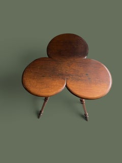 Clover-Form Side Table, Turned Fruitwood, Tripod Legs, France, 1950s
