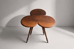 Clover-Form Side Table, Turned Fruitwood, Tripod Legs, France, 1950s