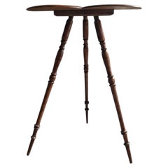 Clover-Form Side Table, Turned Fruitwood, Tripod Legs, France, 1950s