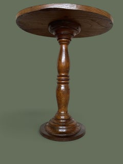 French Provincial Round Pedestal Side Table, Turned Elm, 1950s