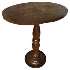 French Provincial Round Pedestal Side Table, Turned Elm, 1950s