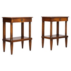 French Directoire Style Cherry Nightstands, Brass Mounts, 1950s