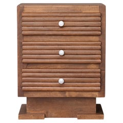 French Art Deco Three-Drawer Bedside Chest, Stained Beech, 1940s