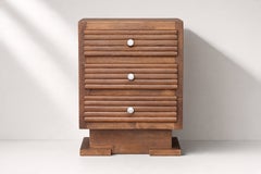 French Art Deco Three-Drawer Bedside Chest, Stained Beech, 1940s