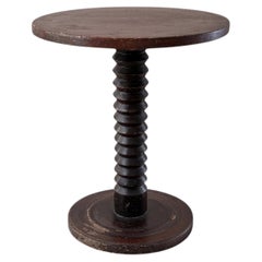 French Brutalist Side Table, Carved Screw-Form Pedestal, 1950s