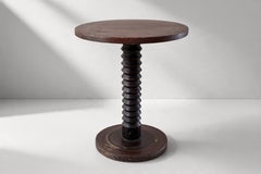 French Brutalist Side Table, Carved Screw-Form Pedestal, 1950s