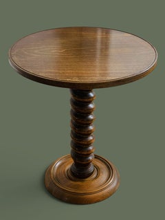 French Provincial Barley Twist Side Table, Carved Oak, 1940s
