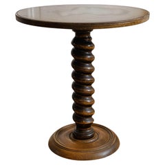 French Provincial Barley Twist Side Table, Carved Oak, 1940s