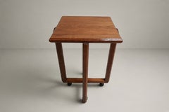 French Modernist Side Table, Solid Teak, Ball Feet, 1950s