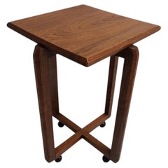 French Modernist Side Table, Solid Teak, Ball Feet, 1950s