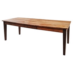 French Provincial Farmhouse Dining Table, Fruitwood, Single Drawer, 1940s